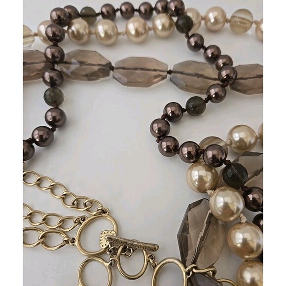 Stella & Dot Triple Strands Faux Glass  Pearl & Acrylic Brown Beads Necklace - Picture 9 of 9
